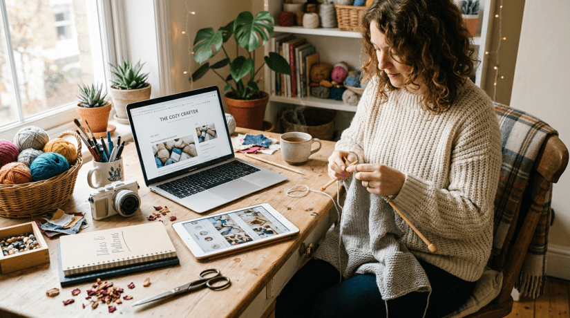 Add arts and crafts blog elements, cozy vibe